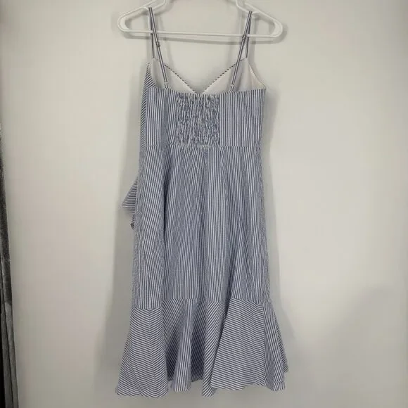 J Crew Seersucker Dress Coastal Nautical Preppy Blue White Faux Wrap Women Sz 4 - Picture 5 of 14